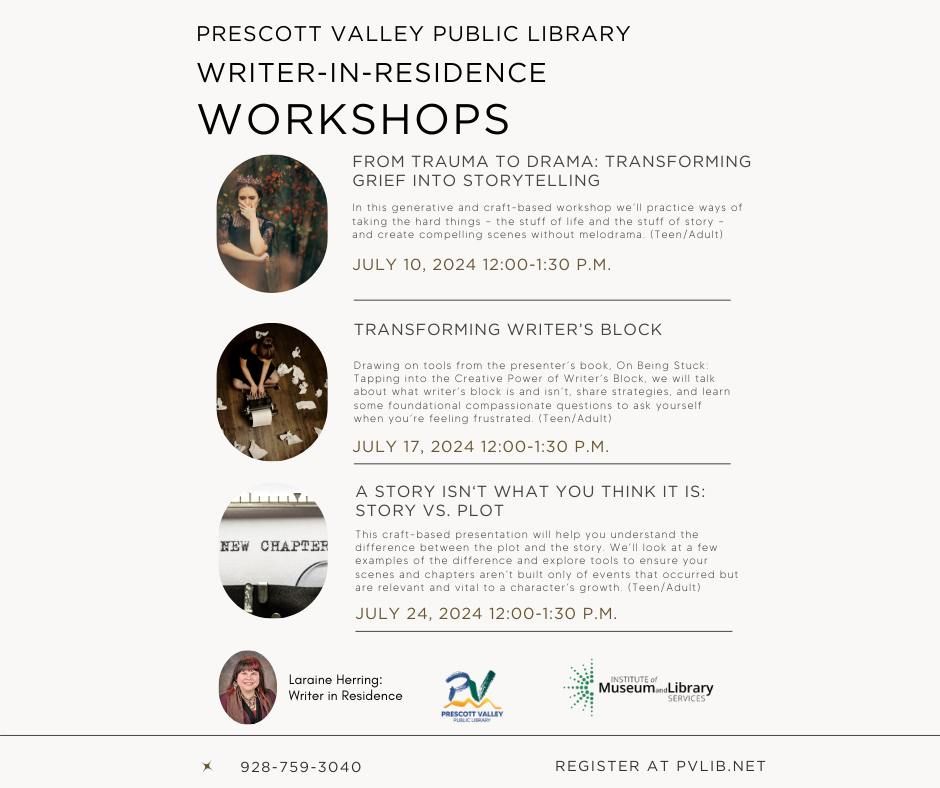 Prescott Valley Public Library: Transforming Writer\u2019s Block, July 17th, 2024 (In Person program)