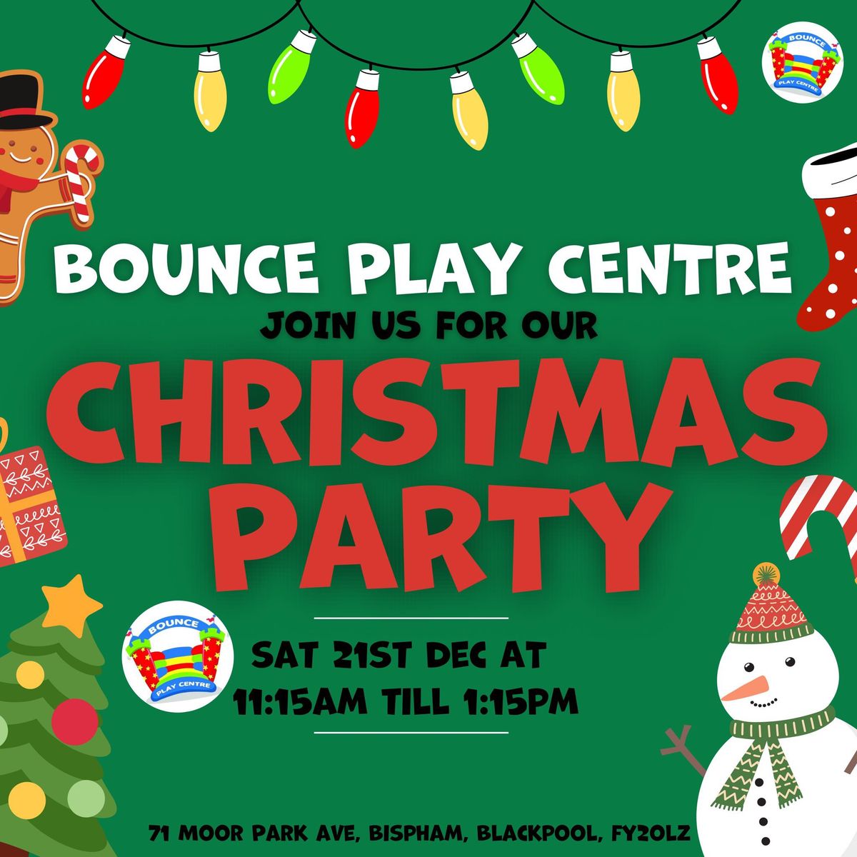 Bounce Christmas Party Sat 21st Dec 11.15am-1.15pm 