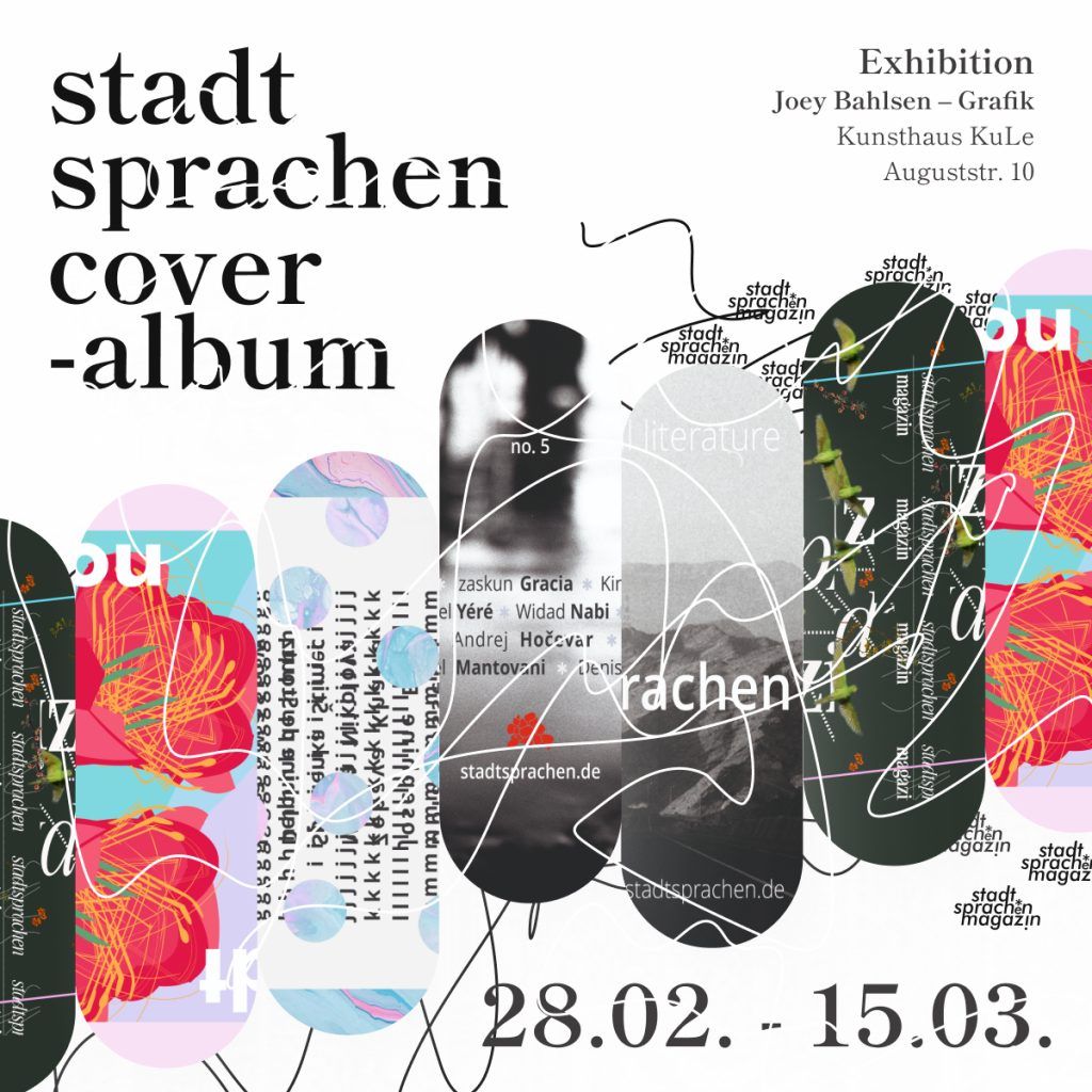 stadtssprachen cover-album. Ausstellung Joey Bahlsen, Grafik.