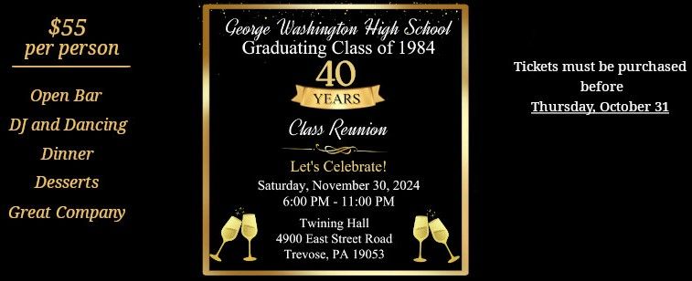 GWHS Graduating Class of 1984 40th Reunion