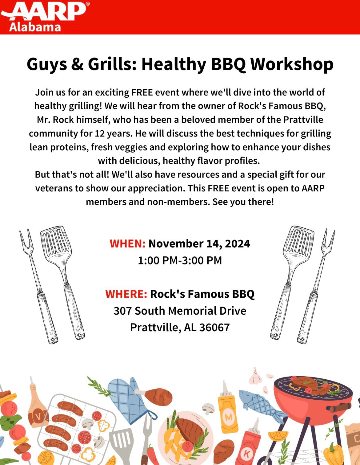 AARP AL Guys & Grills: Healthy BBQ Tips Prattville, AL 11\/14\/24