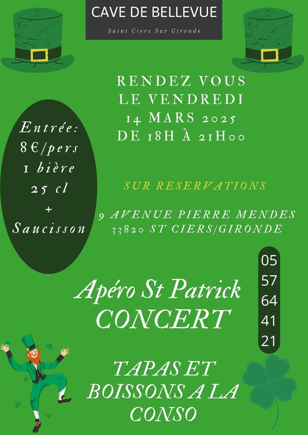 APERO CONCERT DE LA SAINT PATRICK SUR RESERVATIONS