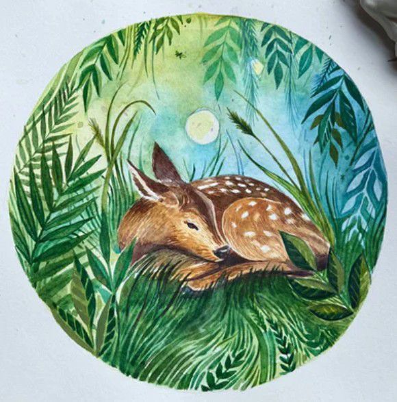 Beginner Watercolor Painting Class- "Sleeping Fawn"