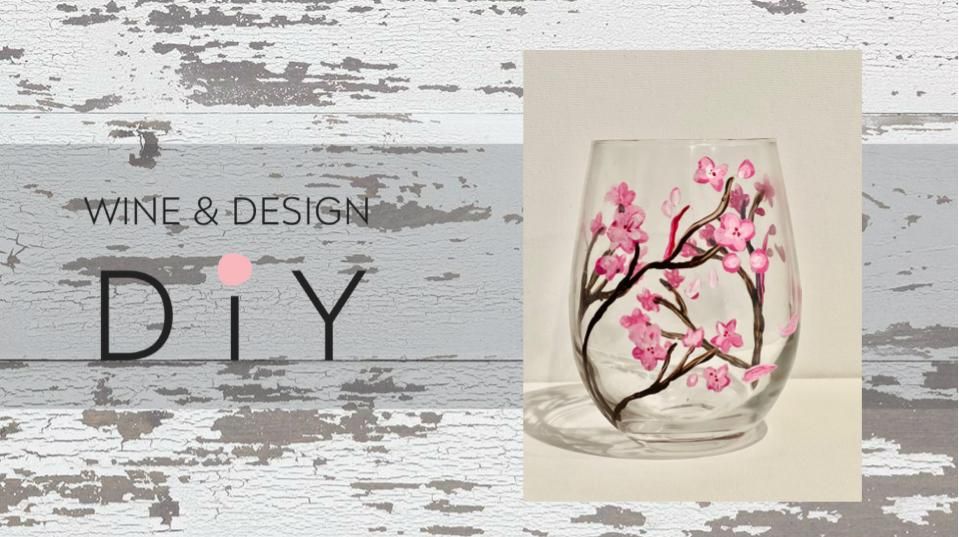 PAINTING ON WINE GLASSES: CHERRY BLOSSOMS SET OF 2