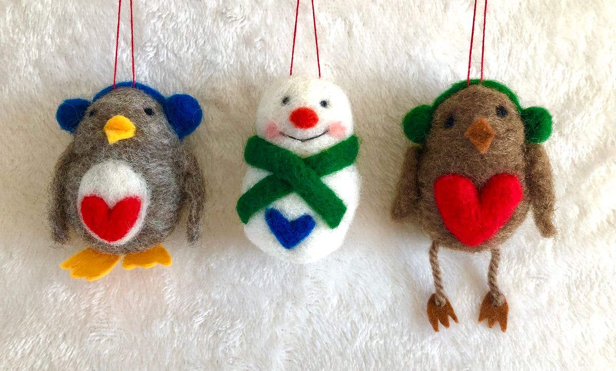 Heartfelt Festive tree decorations, Needle Felting Workshop