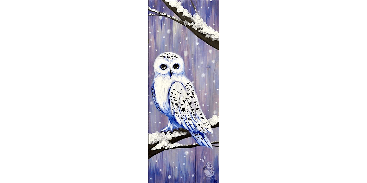 A Curious Snowy Owl Perched at Night - Paint and Sip in Denver | Classpop!\u2122