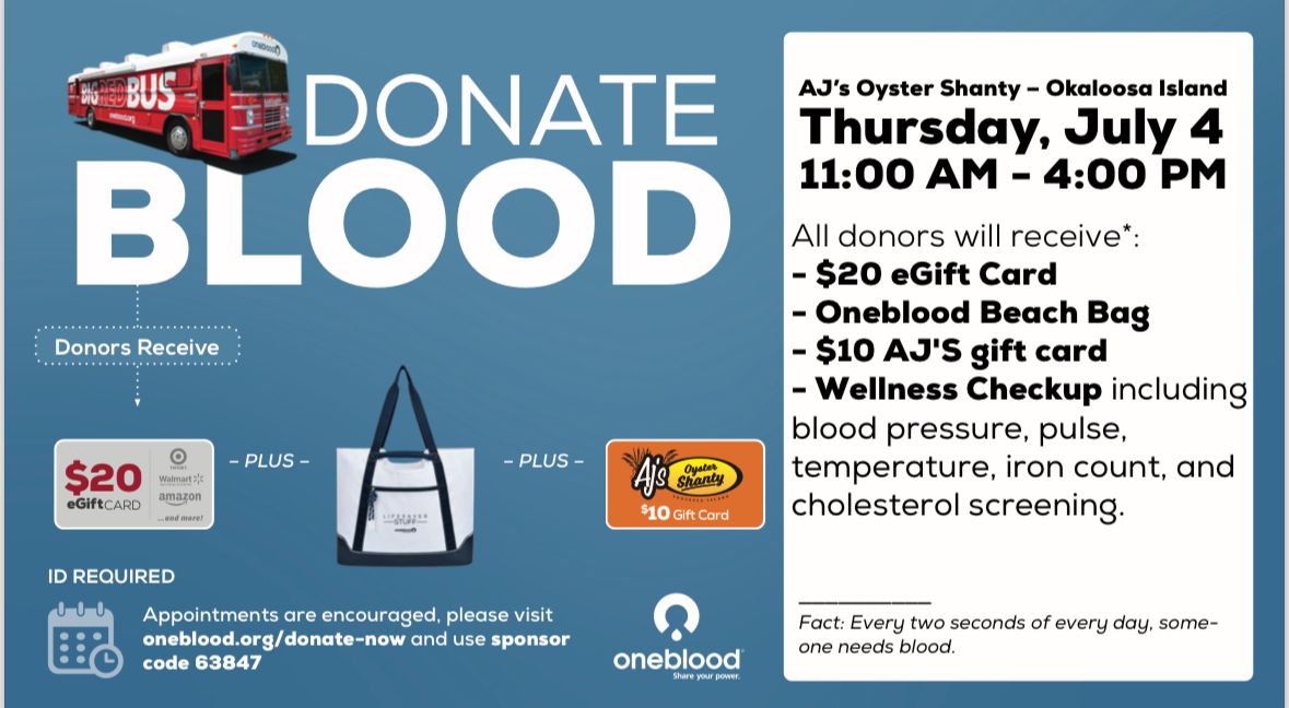 AJ's Oyster Shanty Independence Day Blood Drive