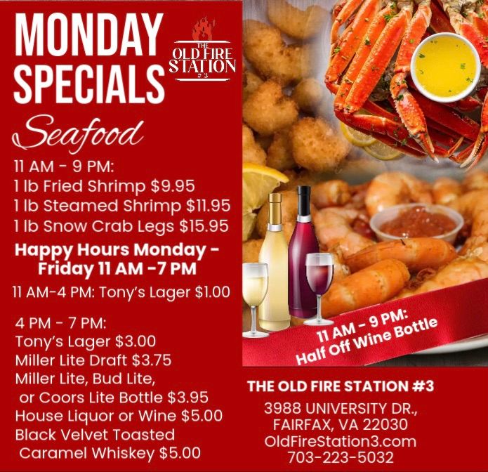 Monday Specials: Seafood and Drink Specials