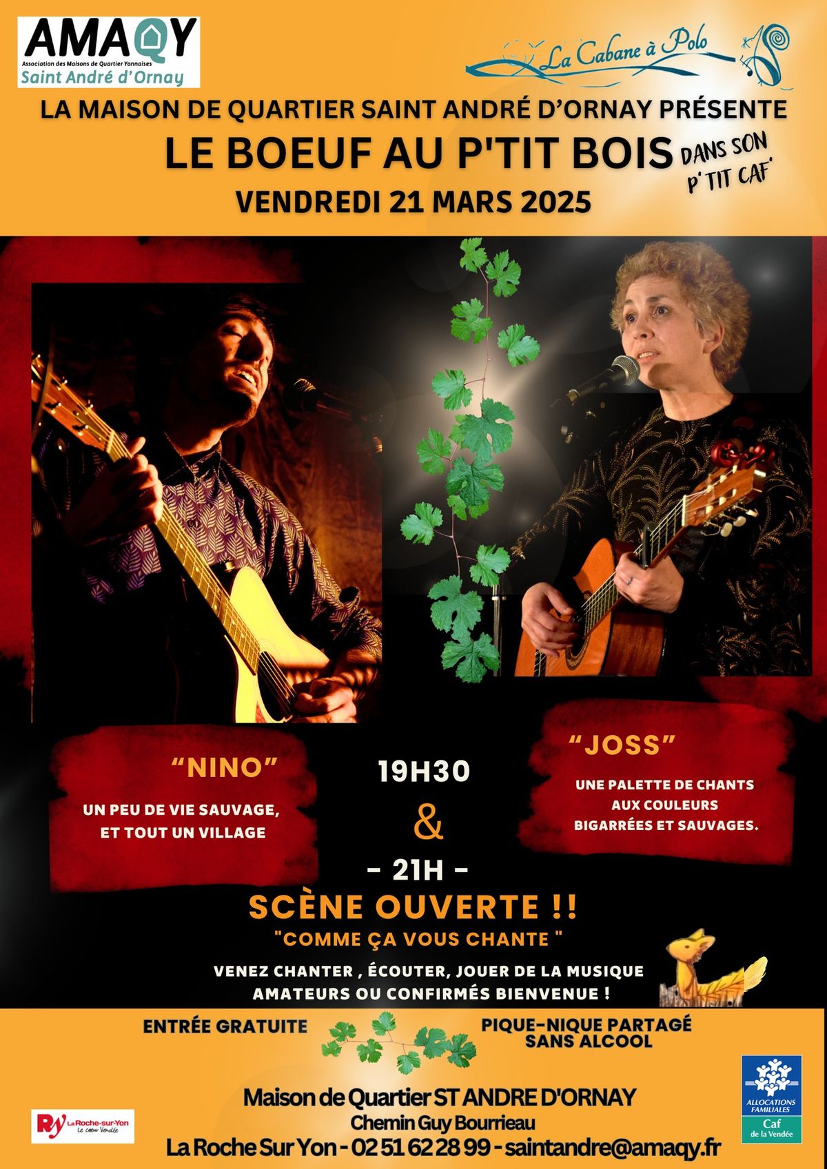 BOEUF AU P'TIT BOIS - La Roche sur Yon - Concert de NINO et JOSS au P'tit CAF de Saint Andr\u00e9 d'Ornay