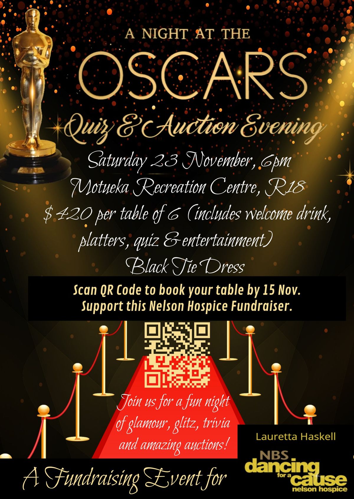 A Night at the Oscars Quiz & Auction Evening (NBS Dancing for a Cause - Nelson Hospice Fundraiser)