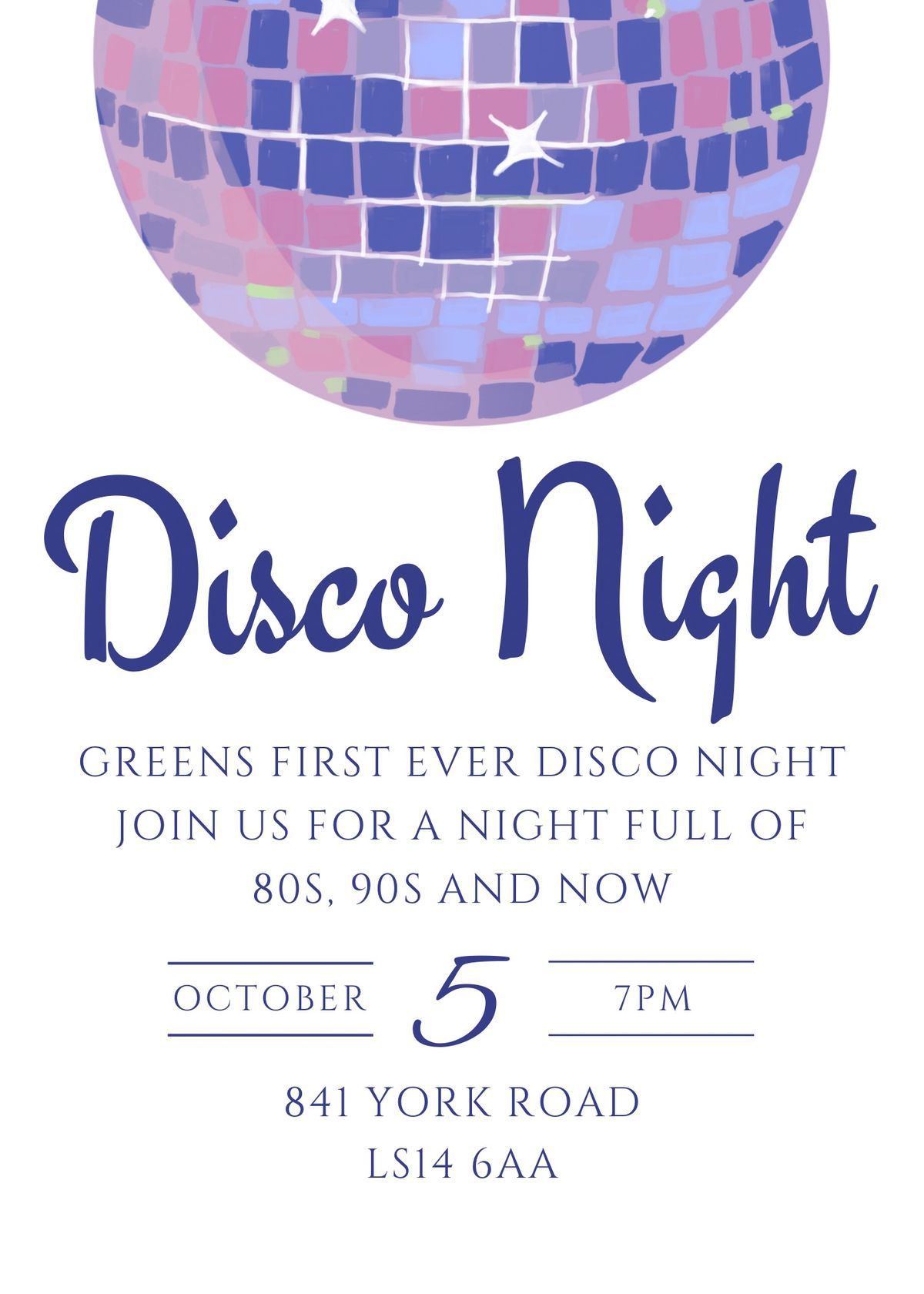 \ud83c\udf3f 80\/90s Disco Night Starting at Greens! \ud83c\udf3f