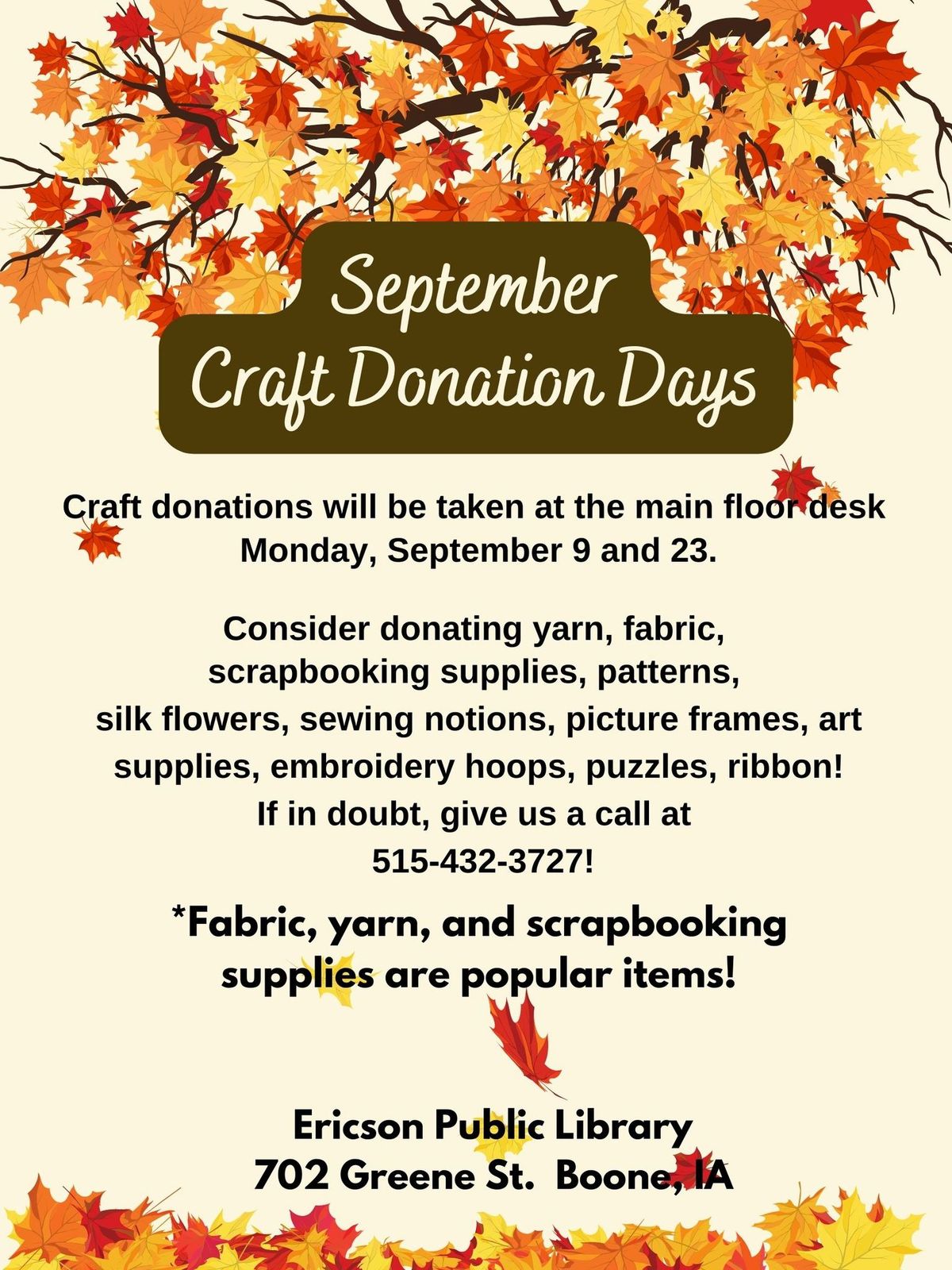 September Craft Donation Days