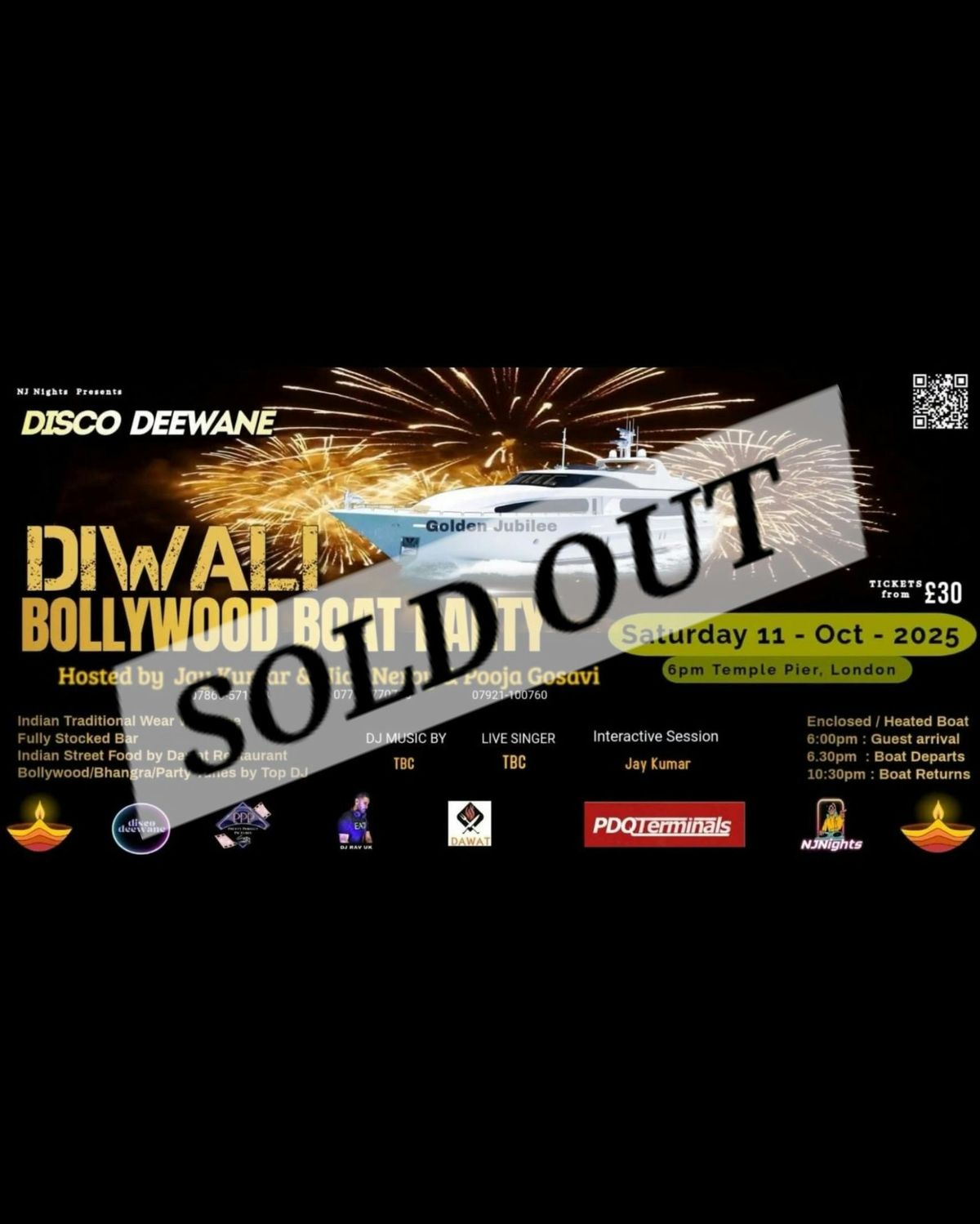 DISCO DEEWANE DIWALI BOLLYWOOD BOAT PARTY - Sat 11th Oct 2025 at 5.30pm