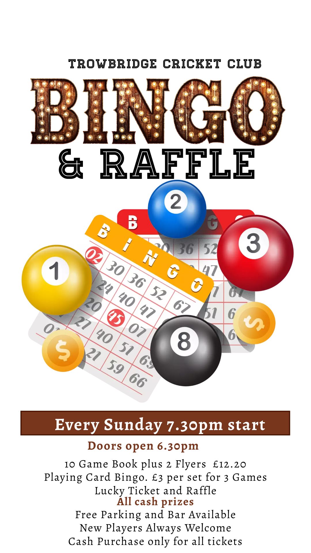 Sunday Trowbridge Cricket Club Sunday Bingo