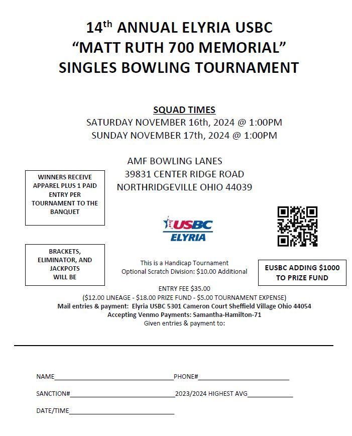 14th Annual Elyria USBC Matt Ruth 700 Memorial Singles Tournament