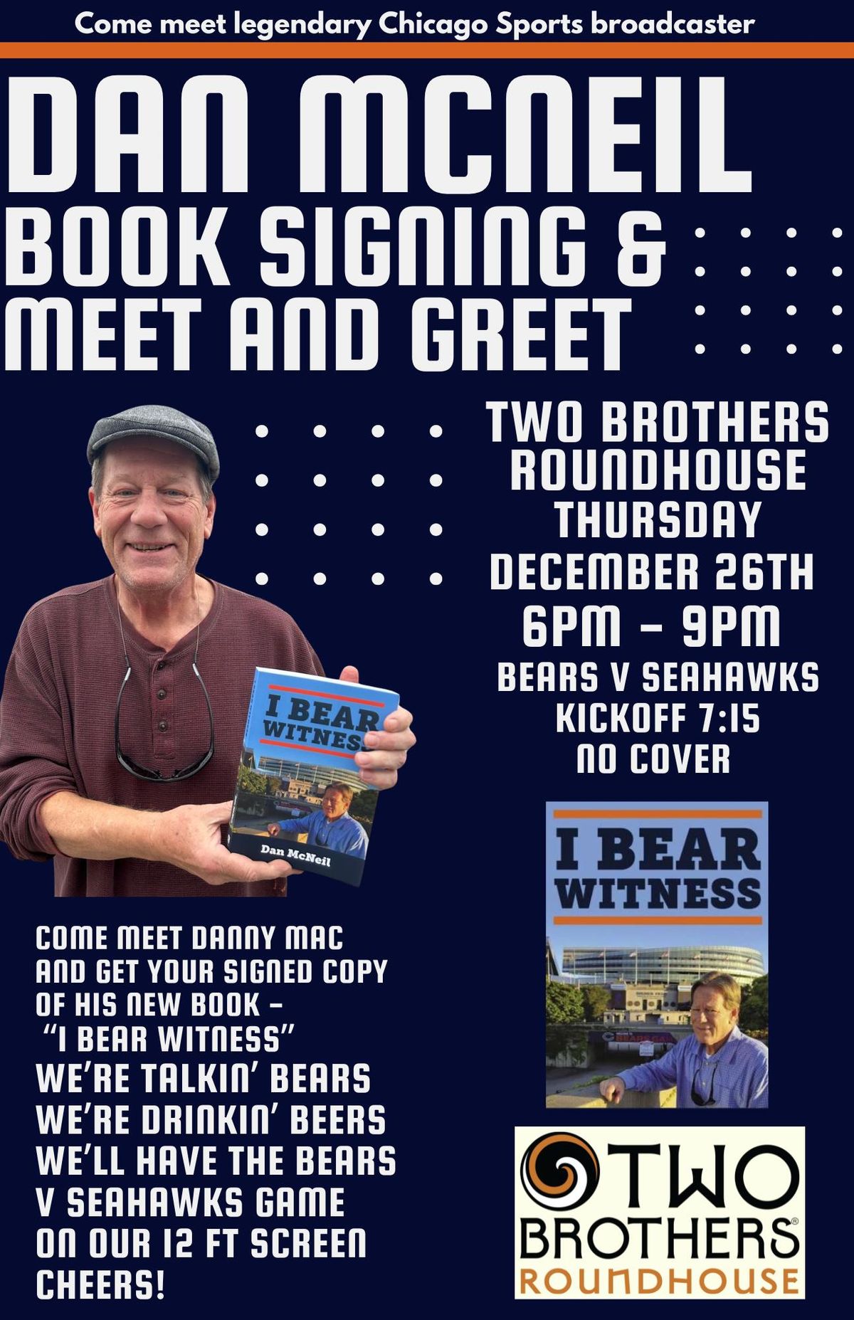 Dan Mcneil Book signing, meet and greet - BEARS VS Seahawks watch party