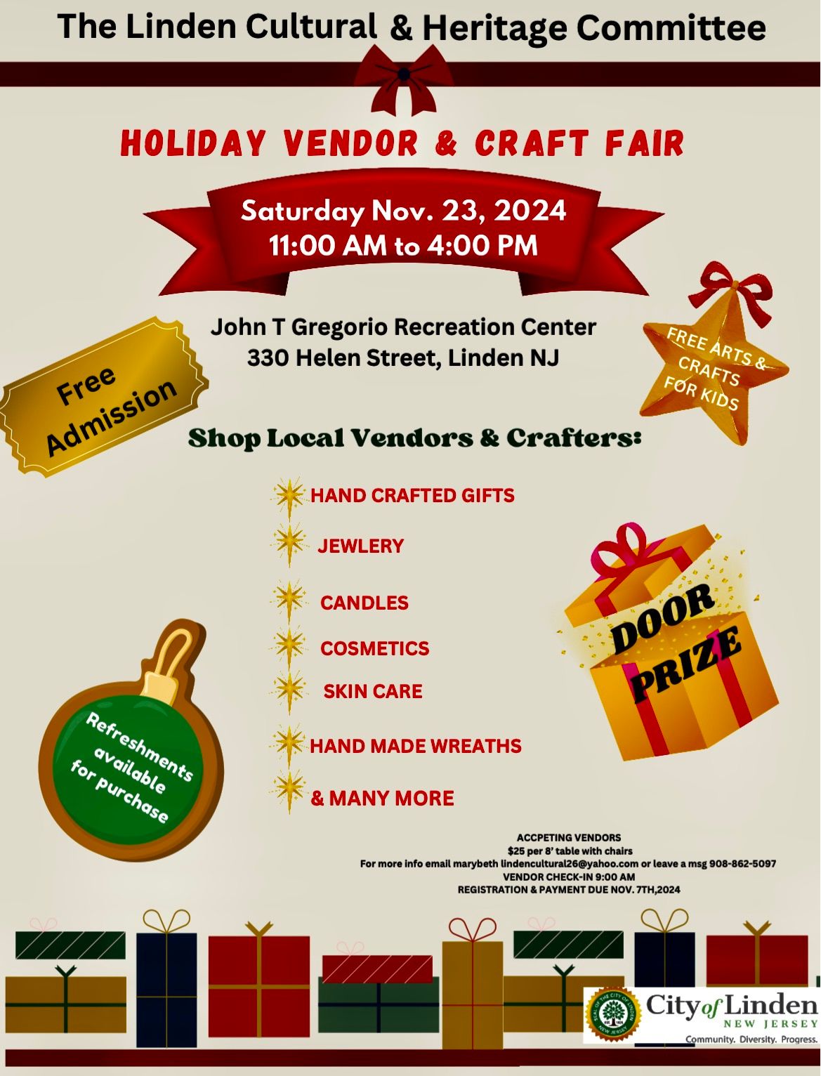 Linden Cultural &Heritage Committee Holiday Craft & Vendor Fair