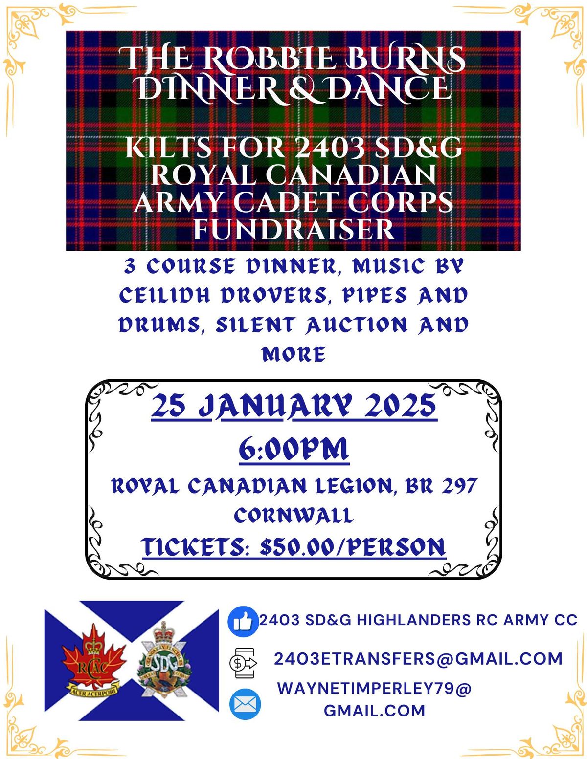 The Robbie Burns Dinner & Dance: Kilts for the 2403 SD&G Royal Canadian Army Cadet Corps