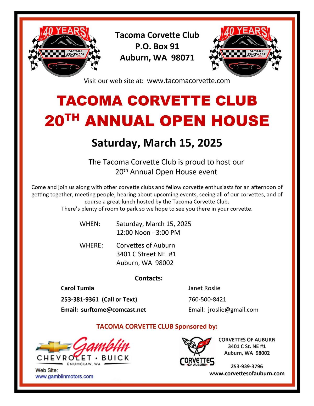 Tacoma Corvette Club - 20th Annual Open House