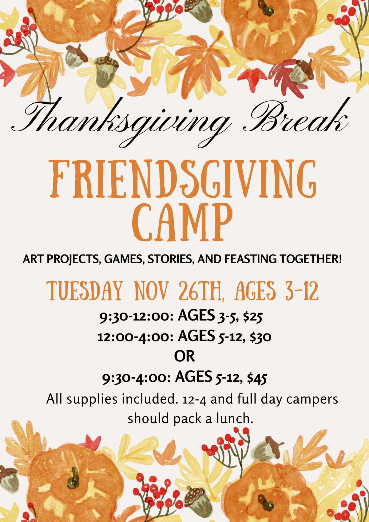 Kids Friendsgiving Camp