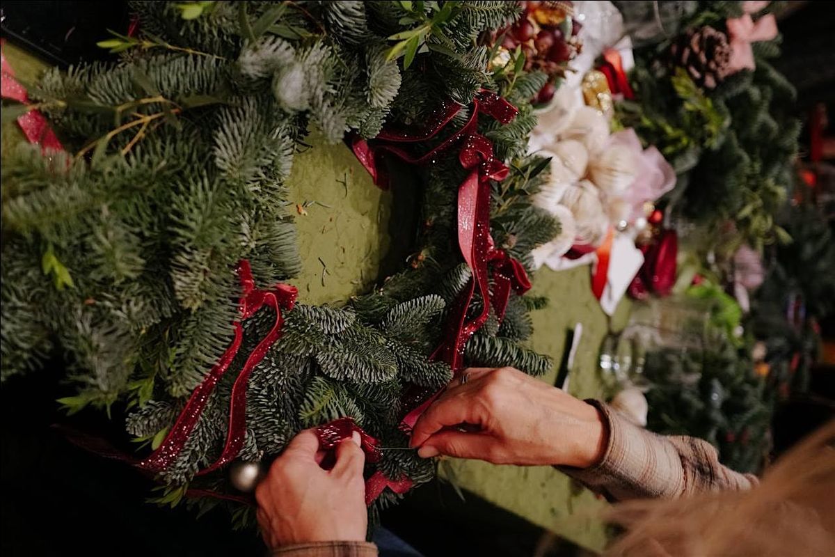 Christmas wreath making at Clueless Wines studio