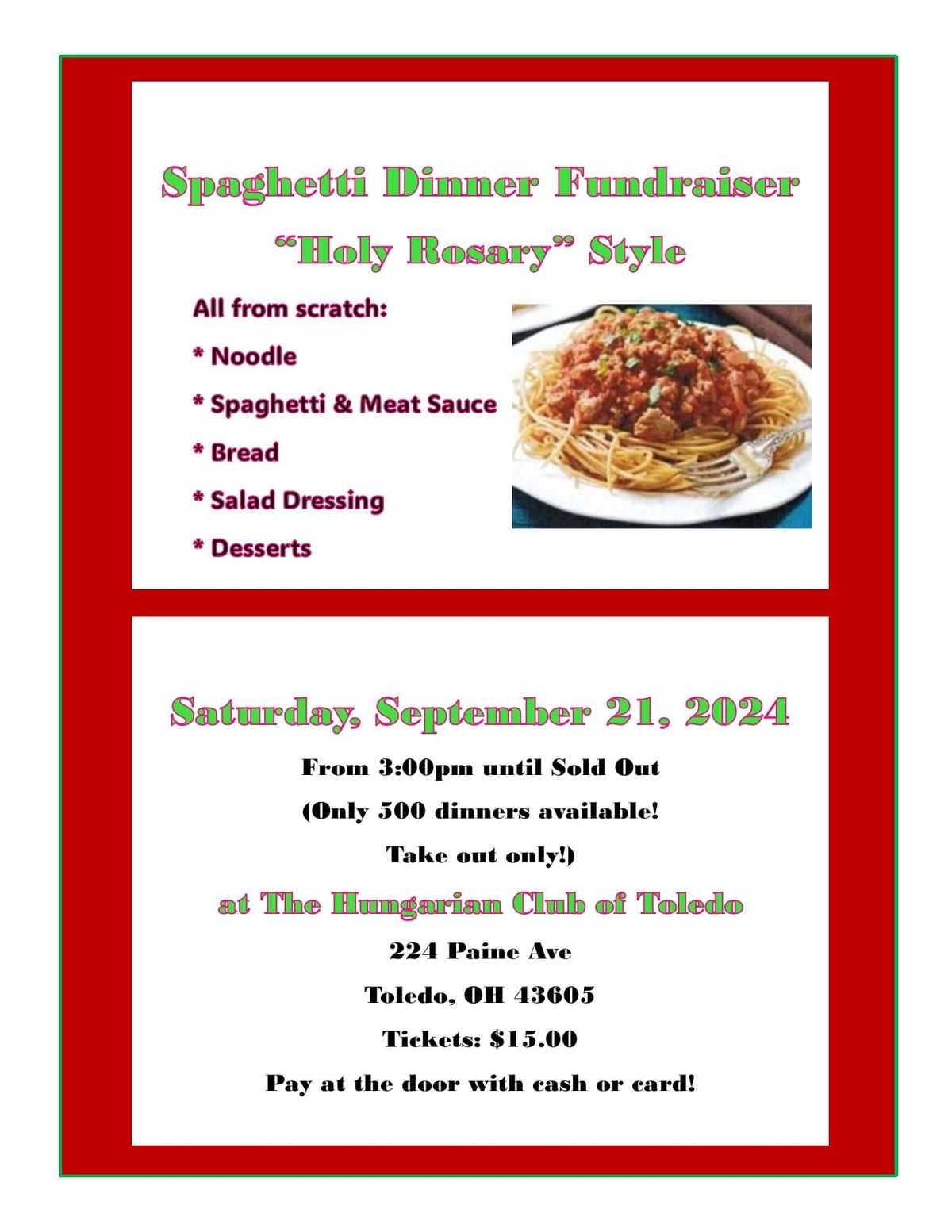 Spaghetti Dinner Fundraiser "Holy Rosary" Style