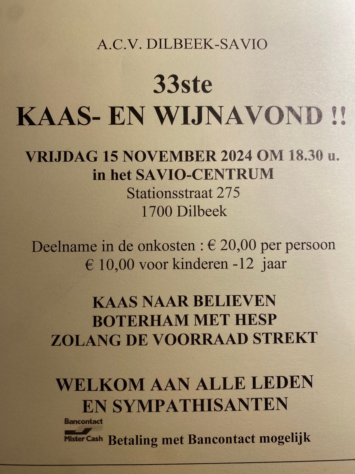 Kaas en wijnavond a.c.v Dilbeek - savio 