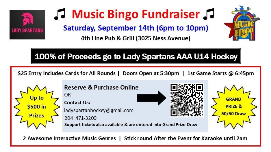 Music Bingo Fundraiser in support of Lady Spartans AAA U14 Hockey Team