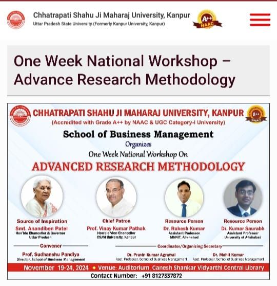 One Week National Workshop \u2013 Advance Research Methodology