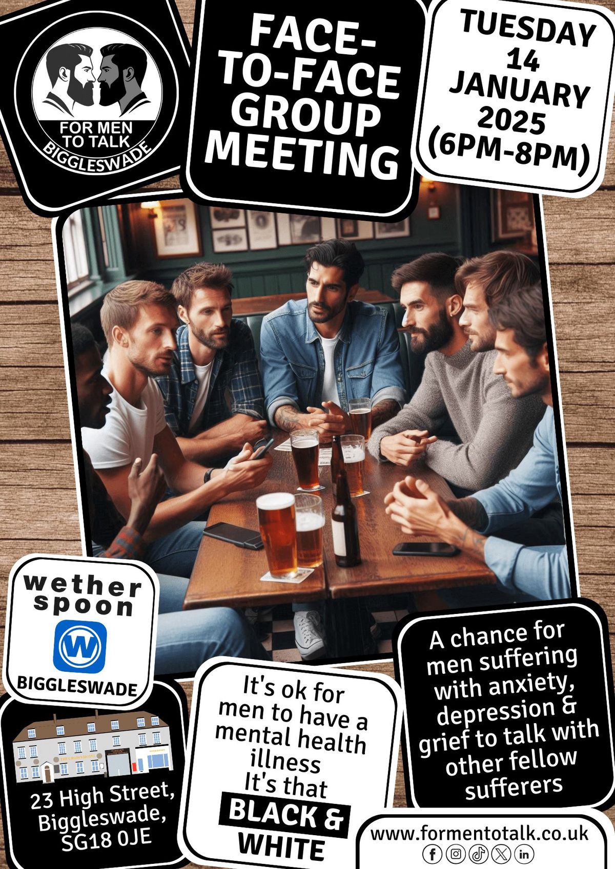 'For Men To Talk' Face-to-Face Group Meeting (Biggleswade)