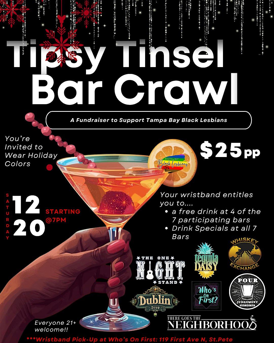 Tipsey Tinsel Bar Crawl to Benefit Tampa Bay Black Lesbians