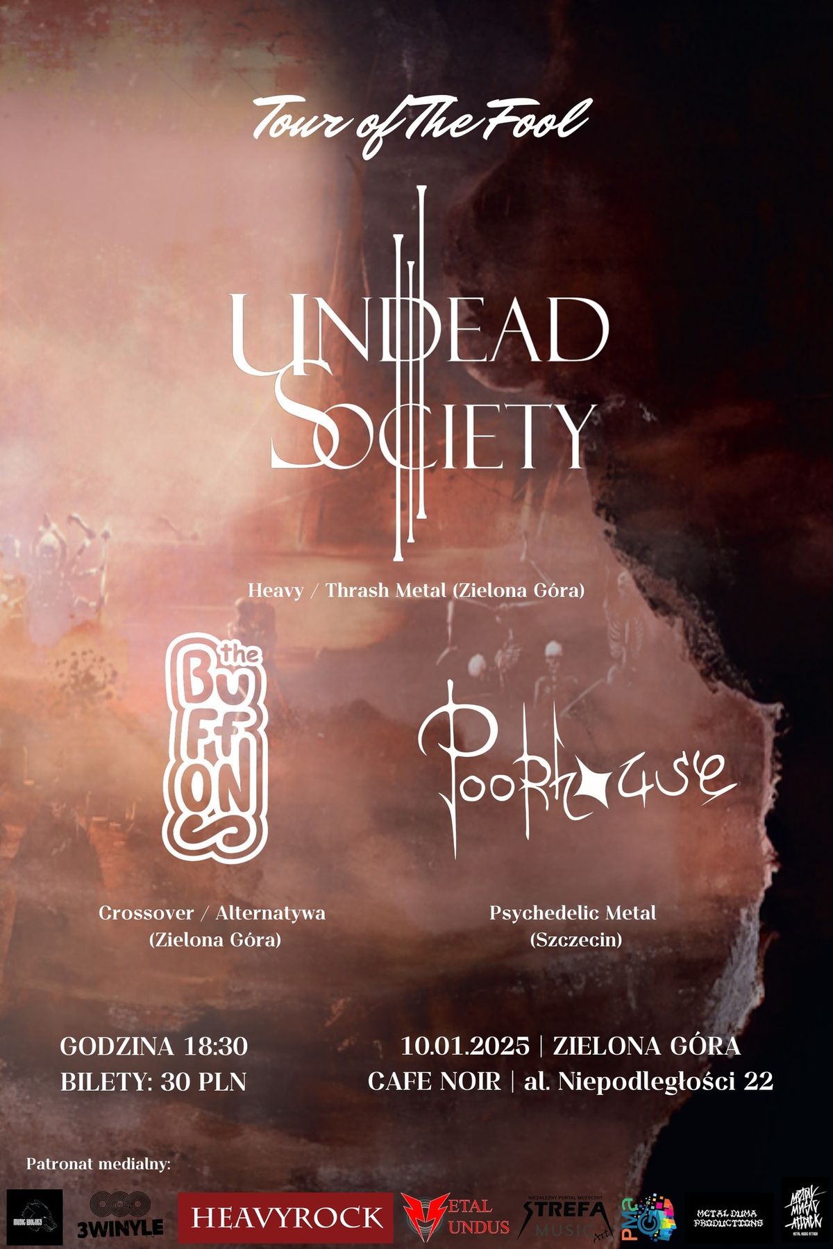 UNDEAD SOCIETY Tour of The Fool || Cafe Noir Zielona G\u00f3ra || 10.01.2025 || + The Buffons | Poorhouse