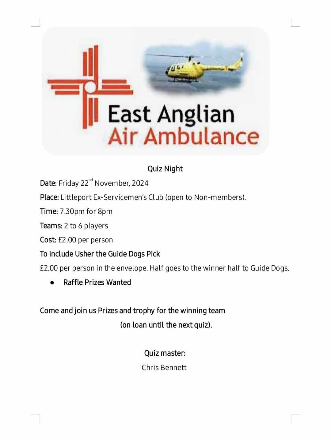 East Anglian Air Ambulance Quiz Night