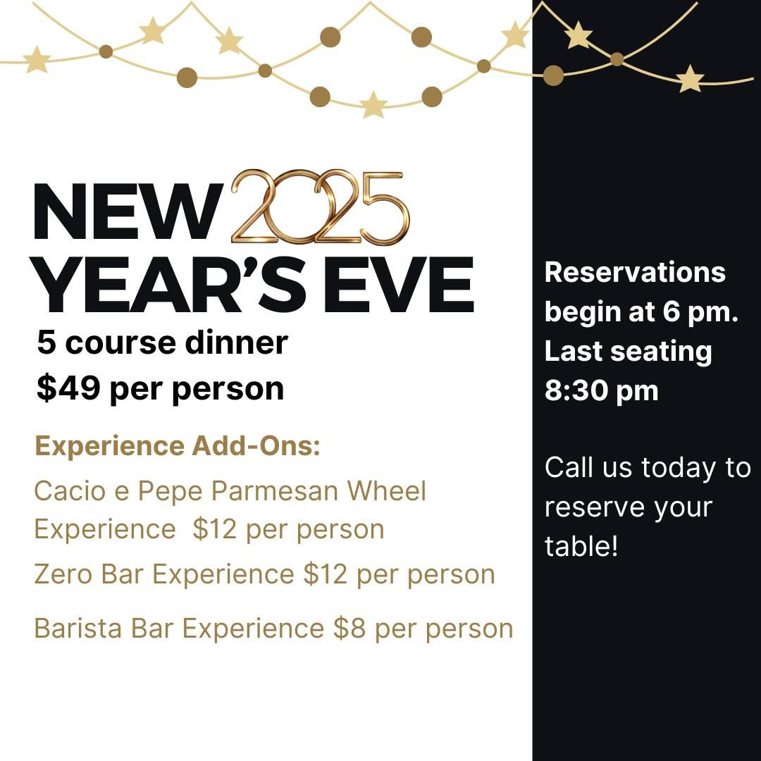 New Year's Eve 5 Course Dinner + Cacio e Pepe Parmesan Wheel Experience