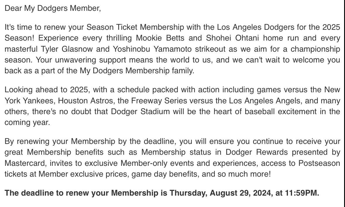 2025 Los Angeles Dodgers Season Tickets (Includes Tickets To All Regular Season Home Games)