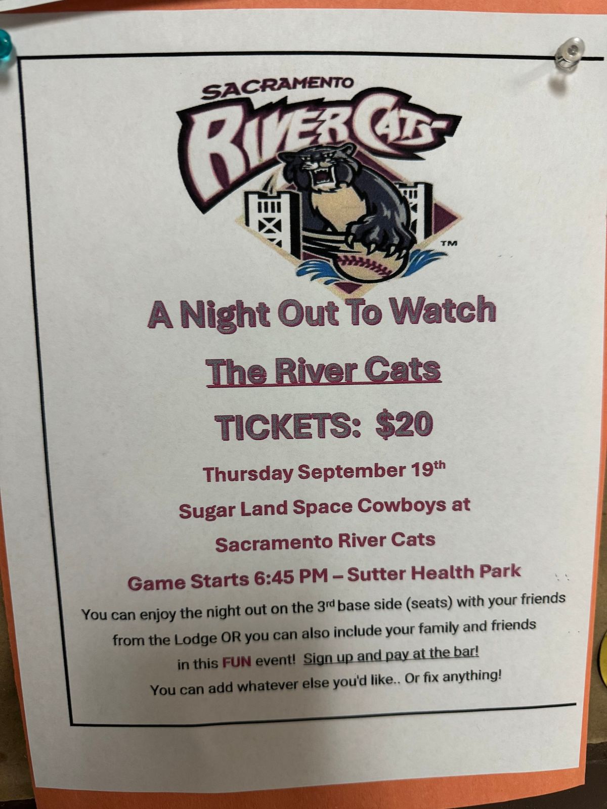 A Night Out at the River Cats with Your MOOSE Family and Friends