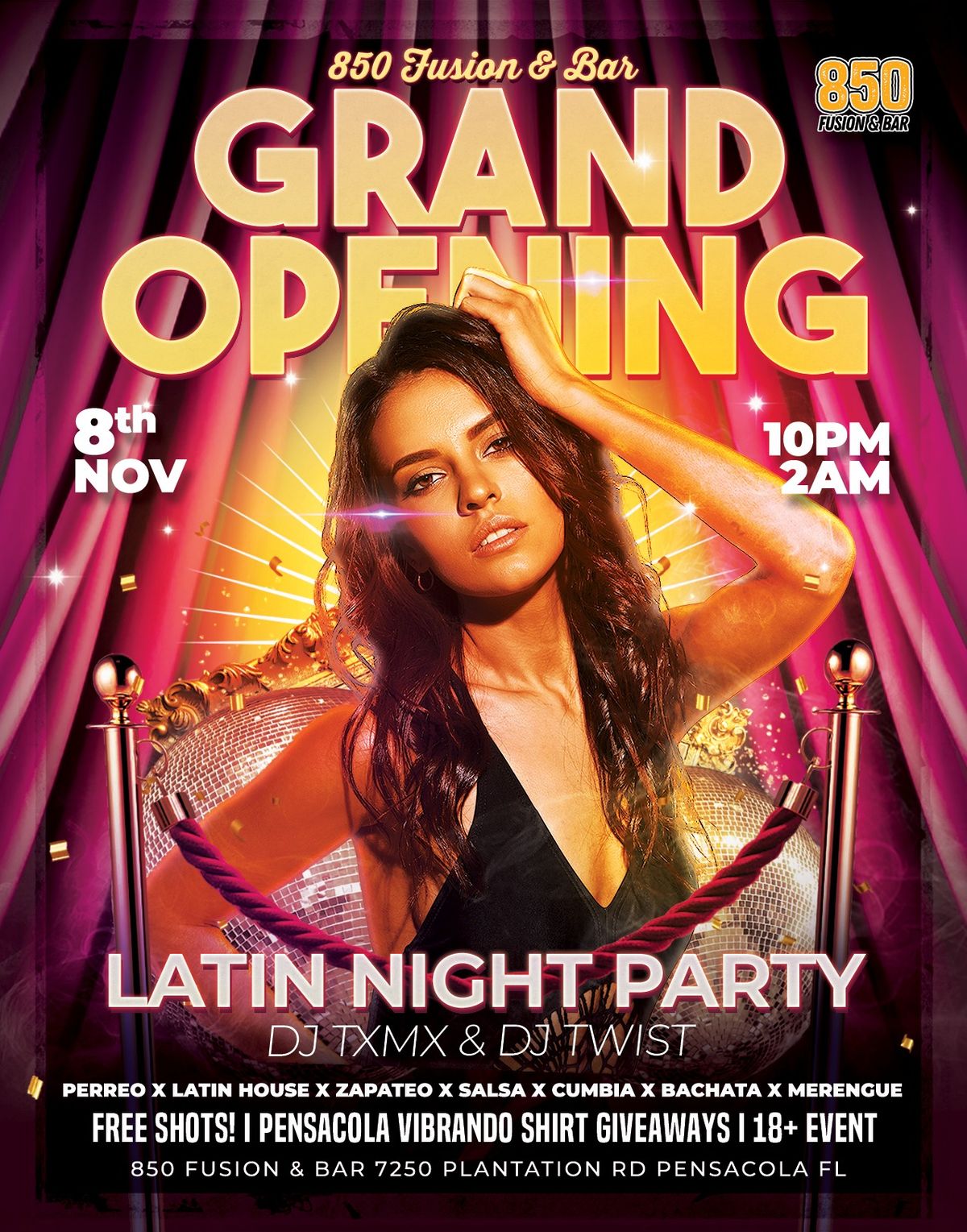 Grand Opening! Latin Night Party at 850 Fusion & Bar