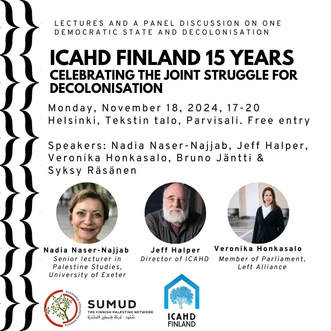 ICAHD Finland 15 years - celebrating the joint struggle for decolonisation