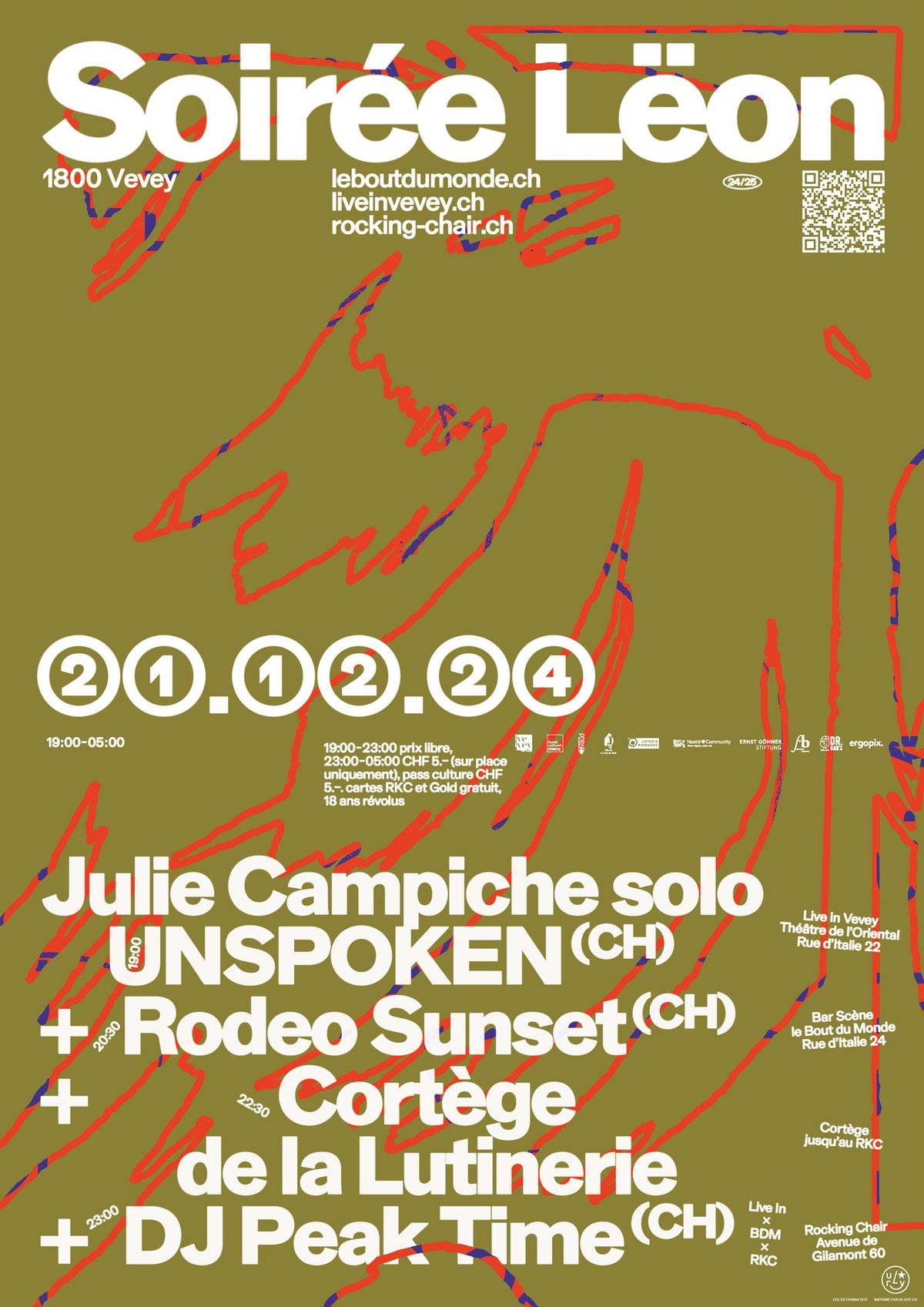 Soir\u00e9e L\u00ebon: UNSPOKEN - Julie Campiche solo (CH) + Rodeo Sunset (CH) + Cort\u00e8ge + DJ Peak Time 