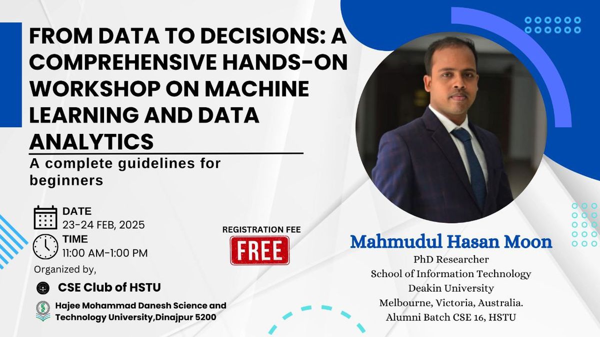 Workshop on Machine Learning and Data Analytics