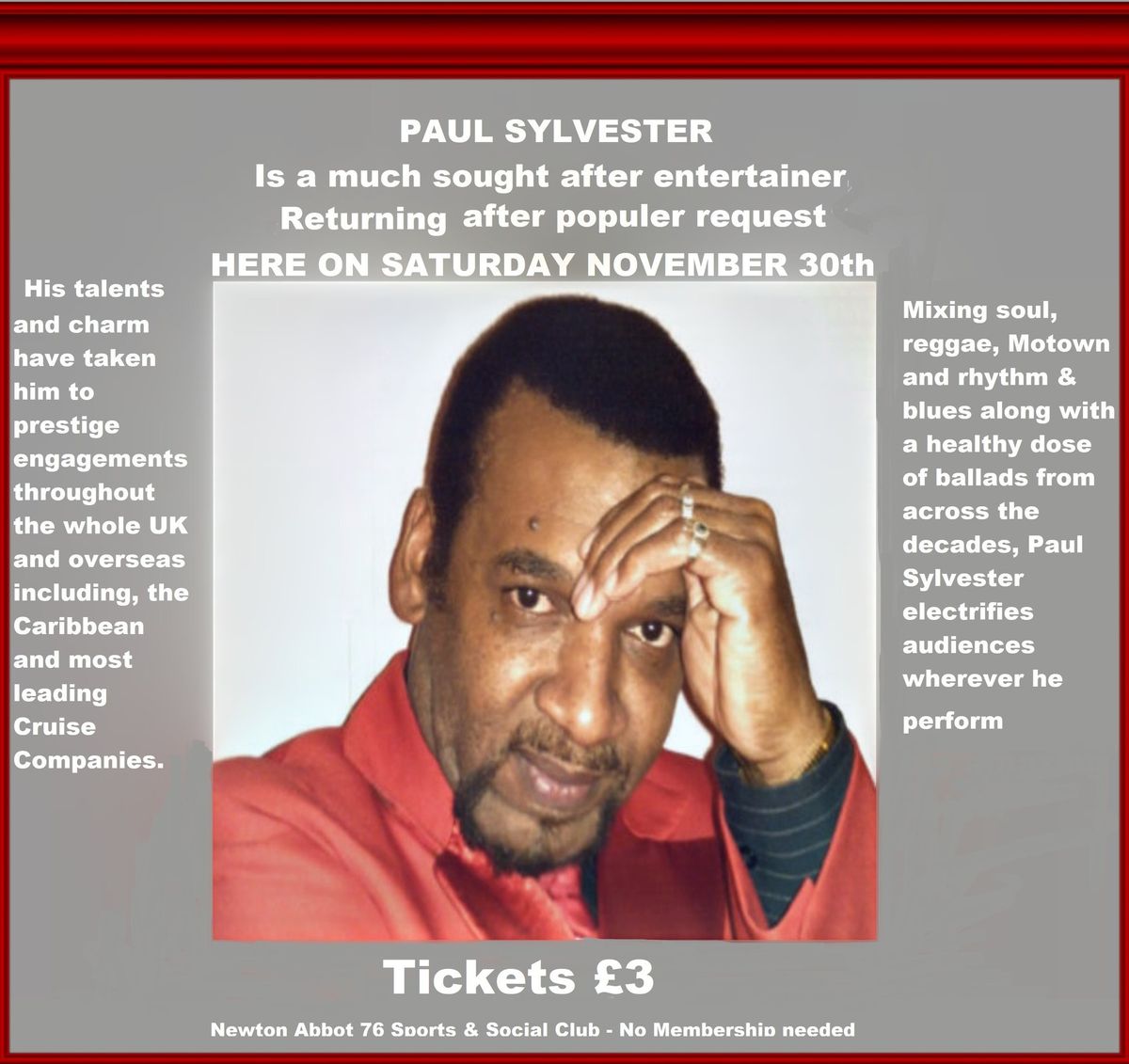 A Evening With \ud83d\udd06Paul Sylvester \ud83d\udd06\u00a3 3 a ticket 