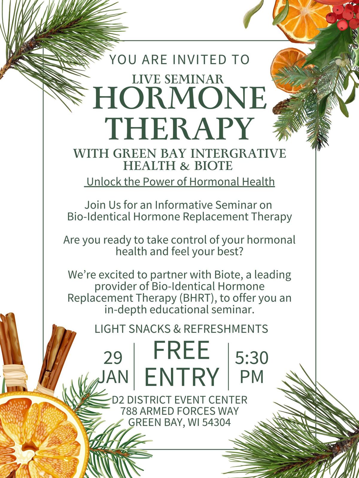 Live Seminar-Bio Identical Hormone Therapy