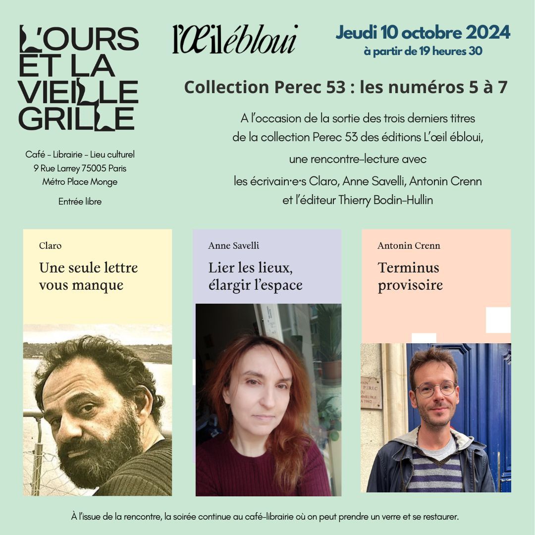 La collection Perec 53 : Une rencontre-lecture avec Claro, Anne Savelli et Antoni