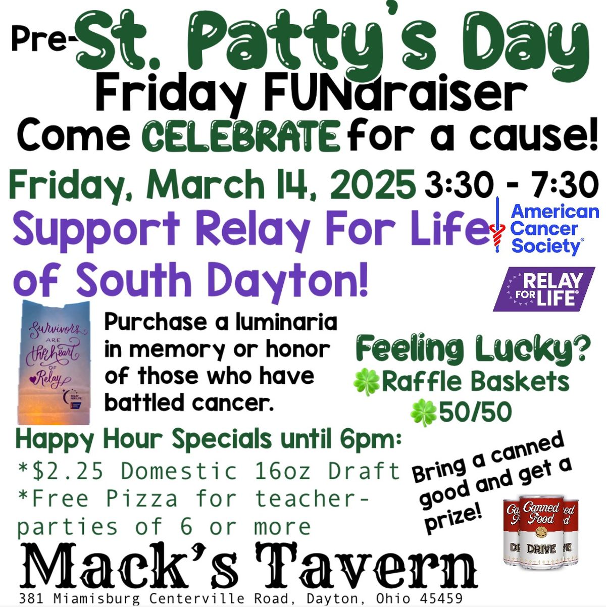 Pre-St Patty Day FUNdraiser benefiting The American Cancer Society 