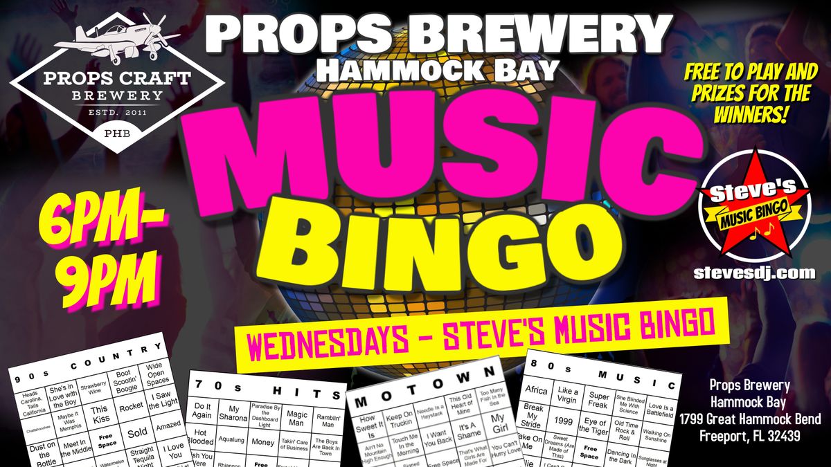 Steve's Music Bingo Wednesdays at Props Brewery Hammock Bay!