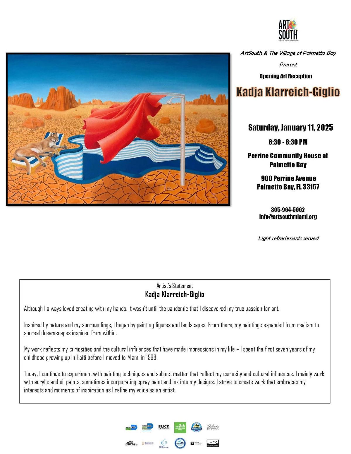 Art South Art Exhibit Featuring Kadja Klarreich-Giglio