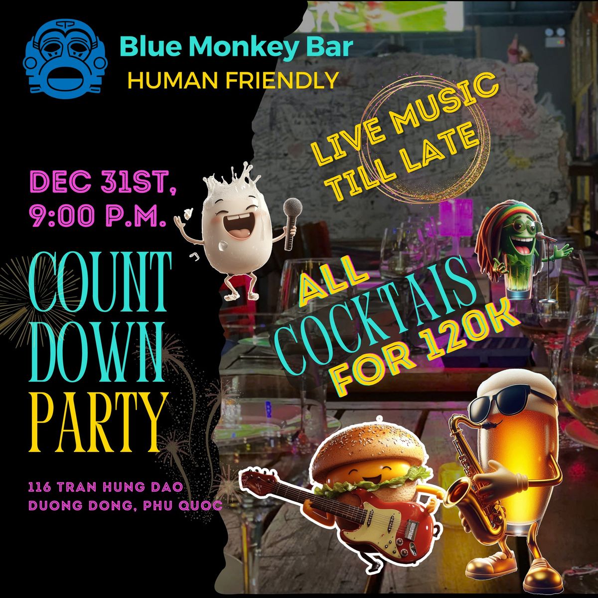 \ud83c\udf87COUNTDOWN LIVE MUSIC PARTY IN BLUE MONKEY BAR 