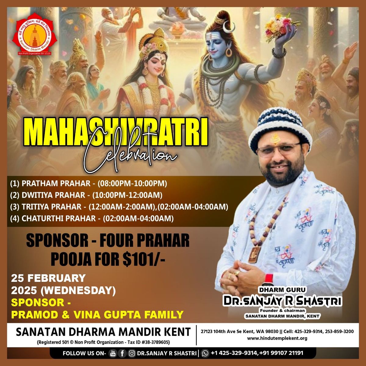 MAHASHIVRATRI CELEBRATION 25 February 2025 (Wednesday) 