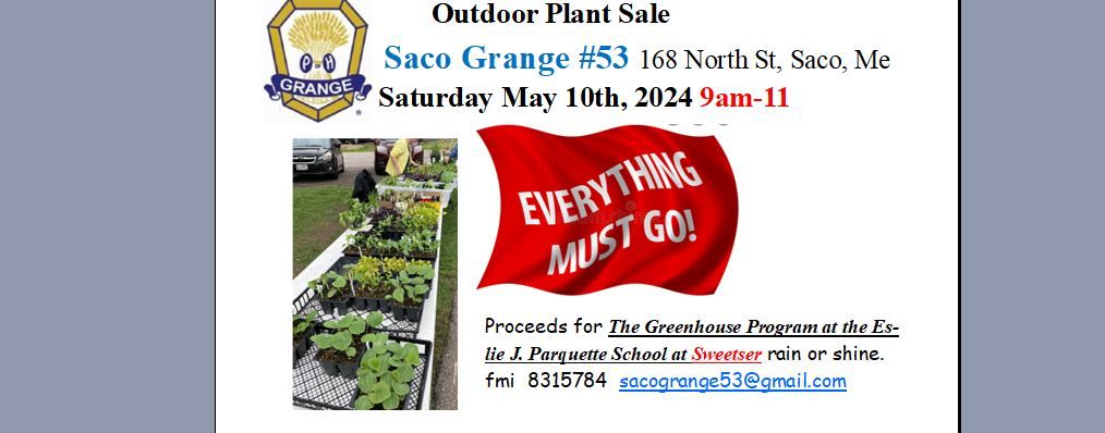 Outdoor Plant Sale at the Saco Grange