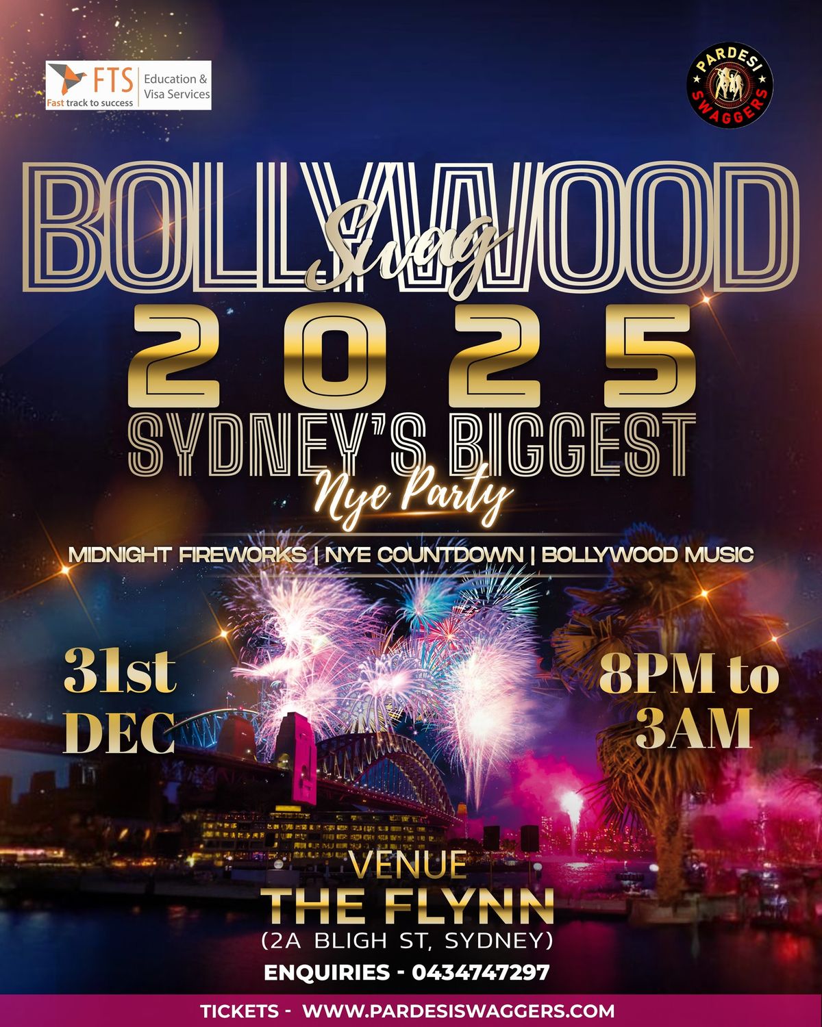 Bollywood Swag 2025-Sydney's Biggest NYE Party With Live Midnight Fireworks